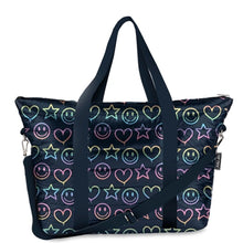 Navy Drip Heart Puffer Tote Weekender Bag