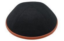 Black linen with Camel Leather Rim Ikippah