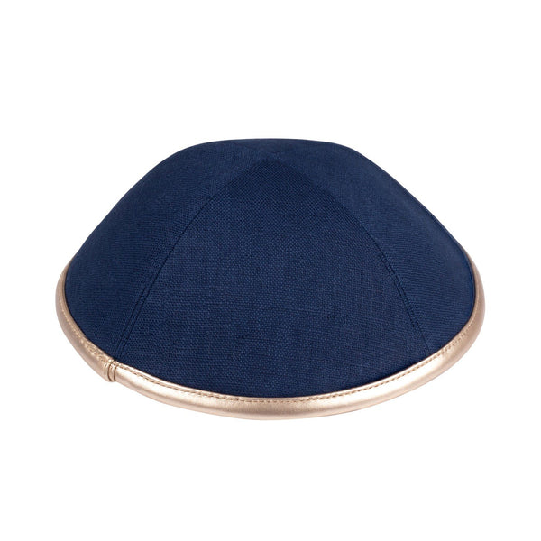 Navy Linen with Rose Gold Leather Rim Ikippah