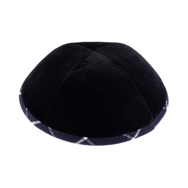 Black velvet with Navy Plaid Rim